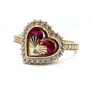 Women's Ring 14k REAL GOLD double heart size 7.5